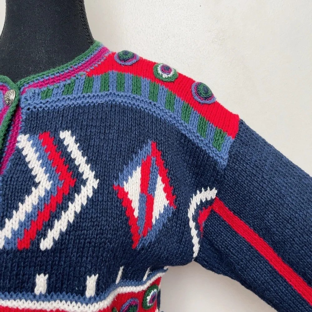 Funsport Womens Small Multicolor Chunky Ramie Cotton Button Round Neck Cardigan - Picture 5 of 14